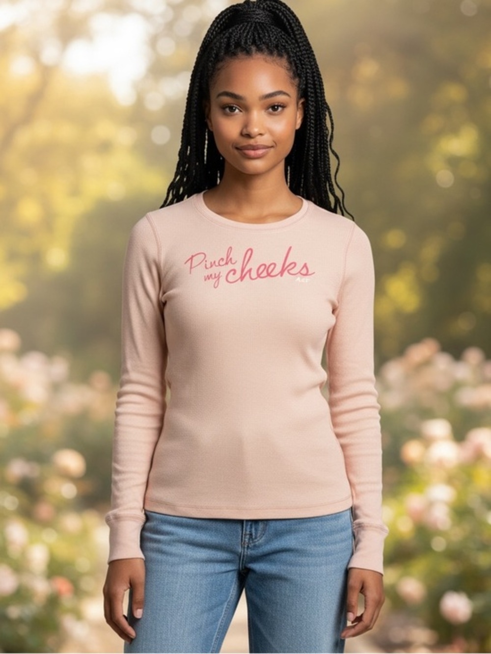 💕 Vintage Abercrombie & Fitch Pinch My Cheeks Pink Ribbed Thermal Top M